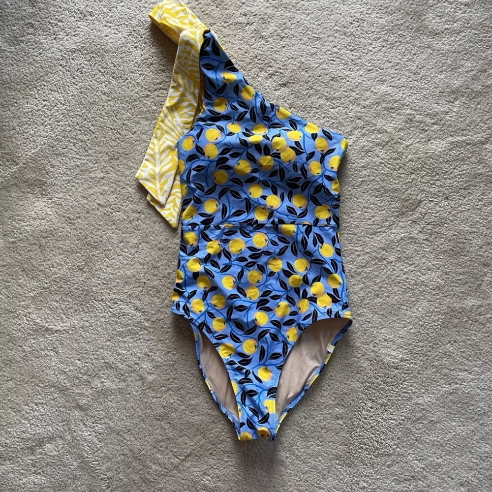 One-Shoulder Lemon Print Swimsuit